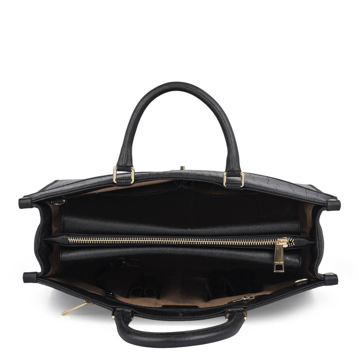 Medium Croco Franzy Leather Book Tote - Black