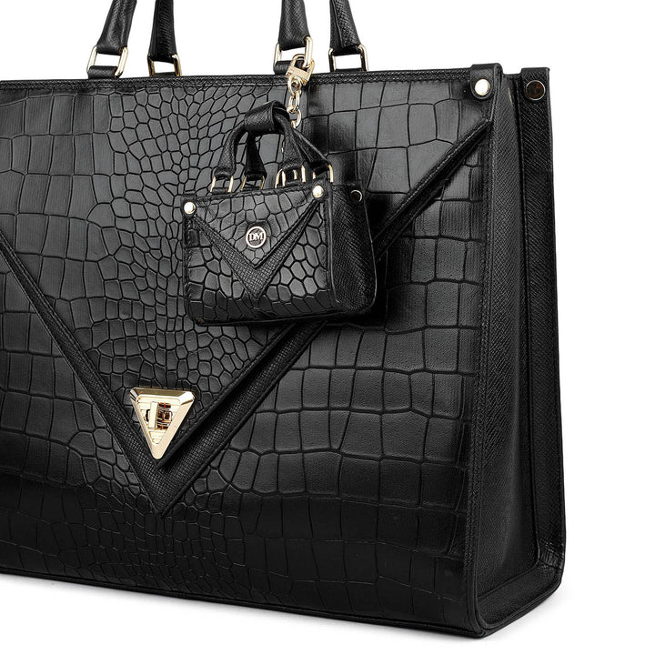 Medium Croco Franzy Leather Book Tote - Black