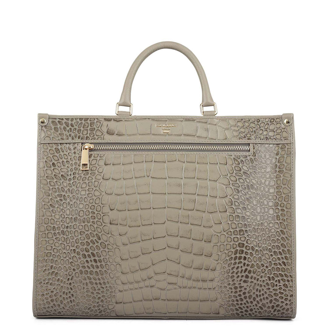 Medium Croco Franzy Leather Book Tote - Stone Grey