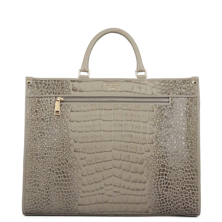 Medium Croco Franzy Leather Book Tote - Stone Grey