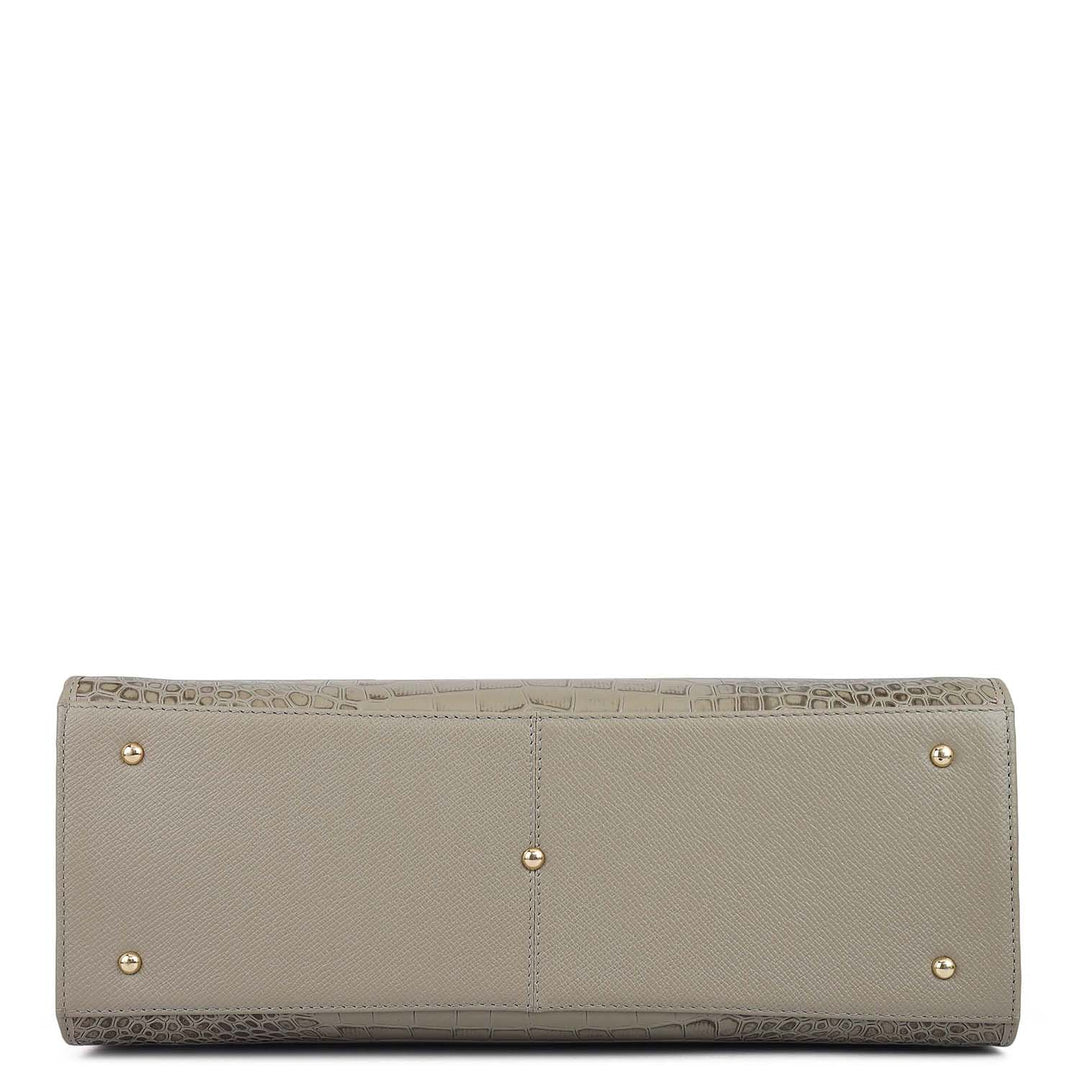 Medium Croco Franzy Leather Book Tote - Stone Grey