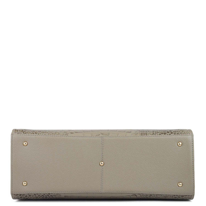 Medium Croco Franzy Leather Book Tote - Stone Grey