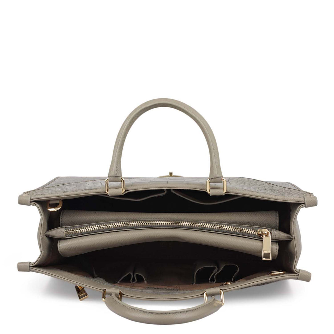 Medium Croco Franzy Leather Book Tote - Stone Grey