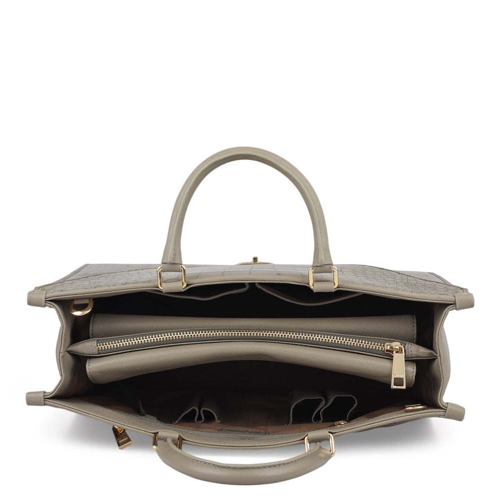 Medium Croco Franzy Leather Book Tote - Stone Grey