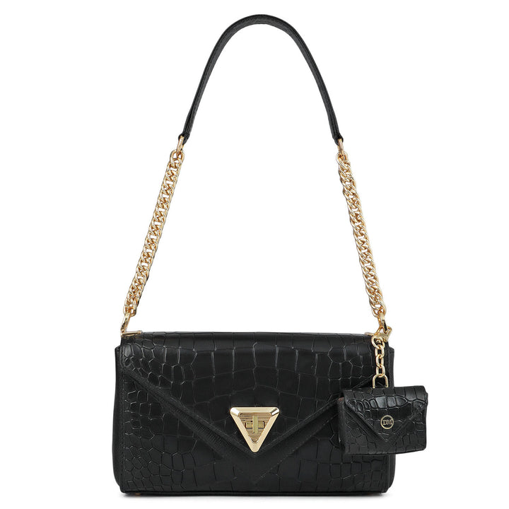 Allure Croco Franzy Leather Baguette - Black
