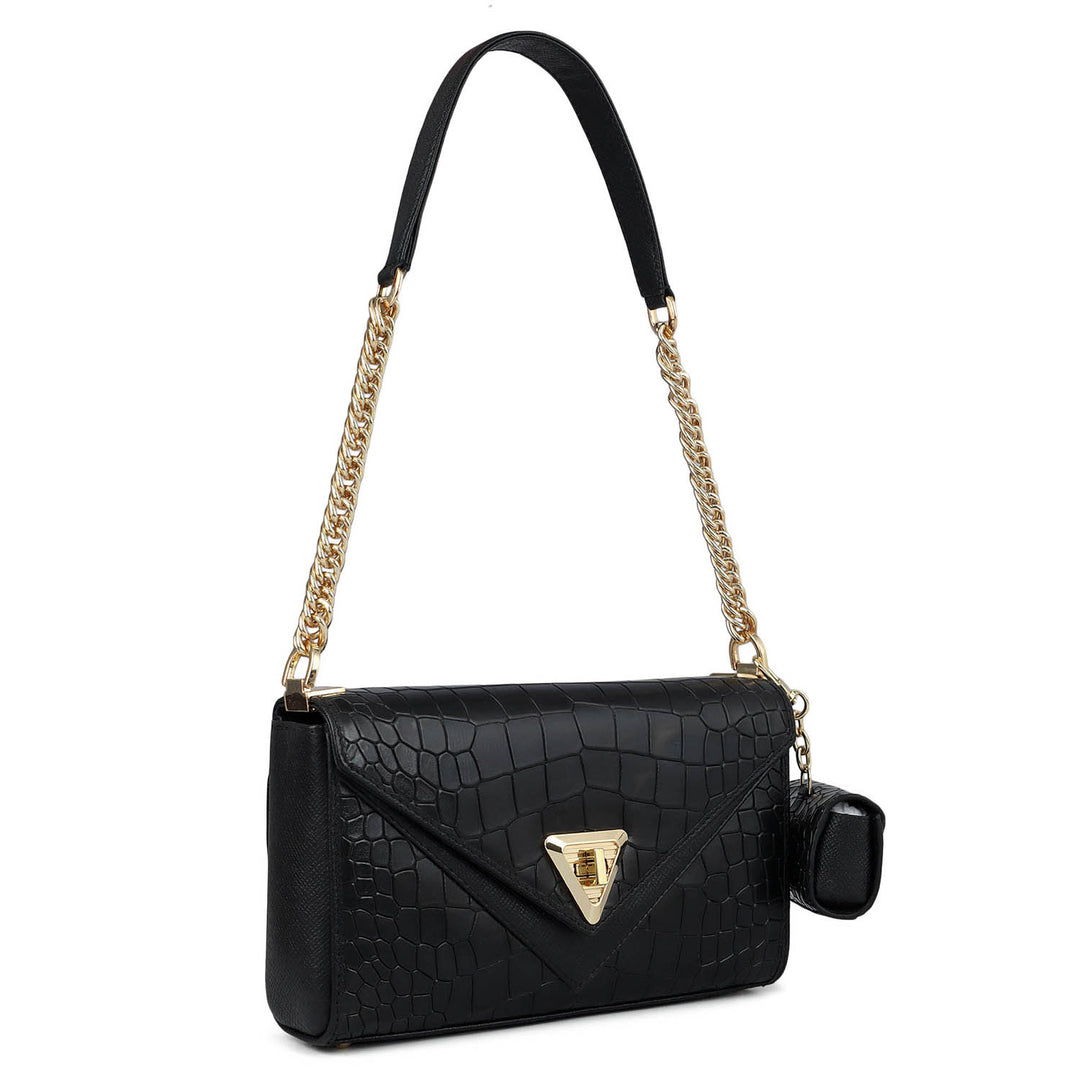 Allure Croco Franzy Leather Baguette - Black