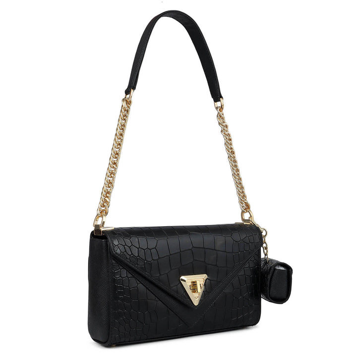Allure Croco Franzy Leather Baguette - Black