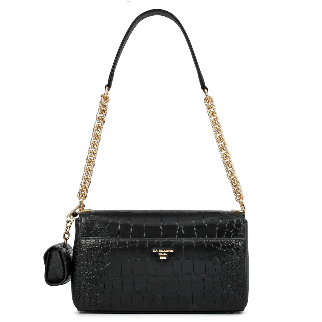 Allure Croco Franzy Leather Baguette - Black