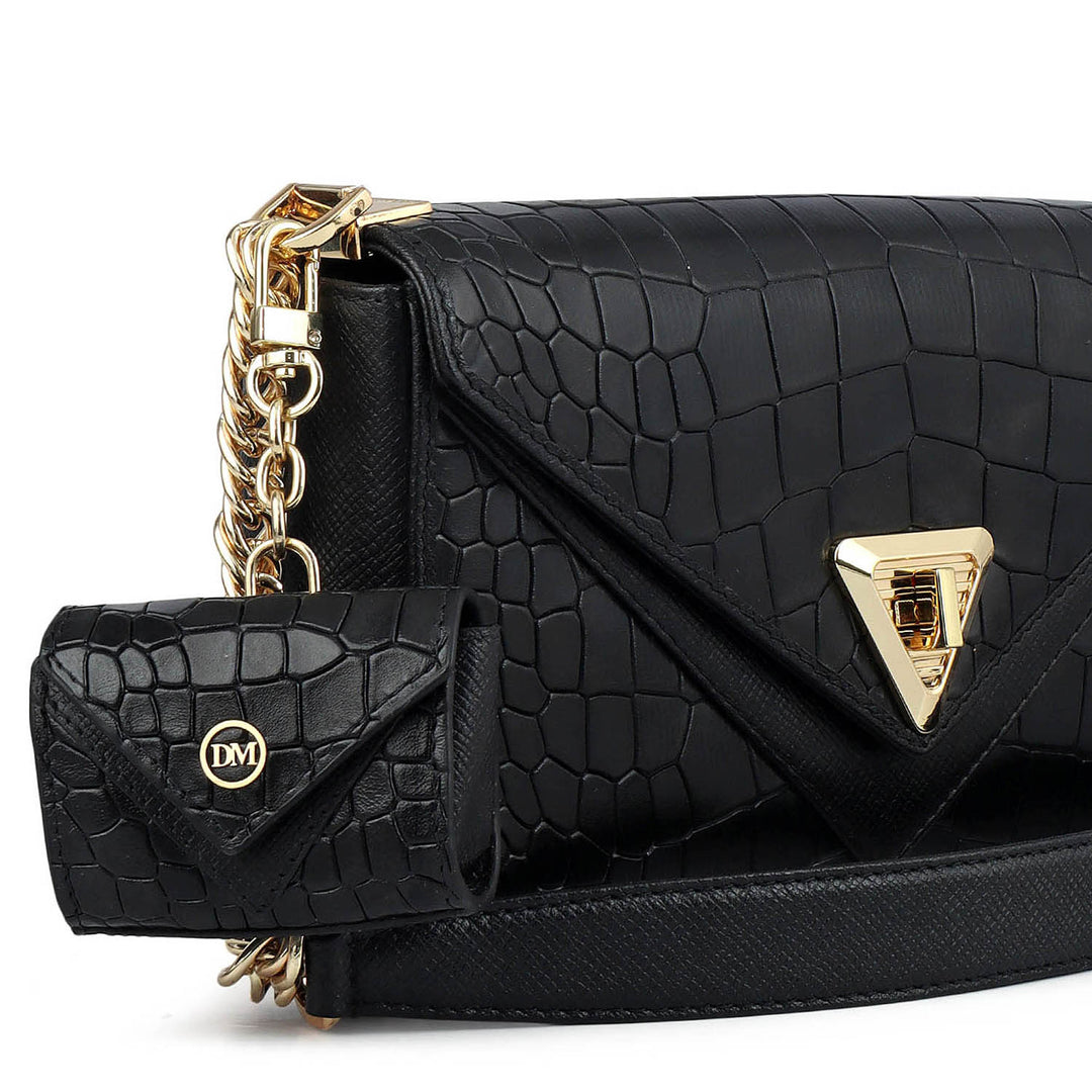 Allure Croco Franzy Leather Baguette - Black
