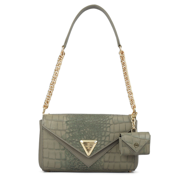 Allure Croco Franzy Leather Baguette - Stone Grey