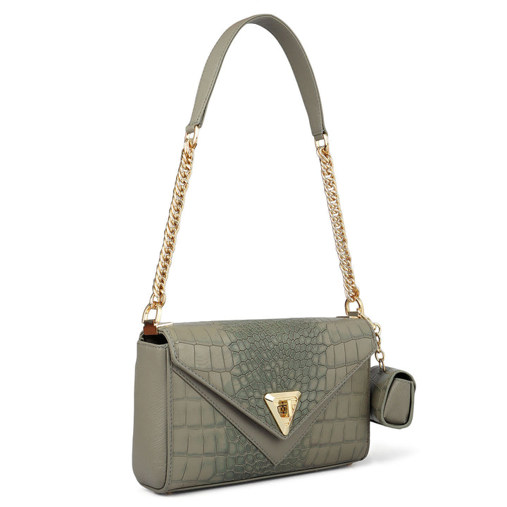 Allure Croco Franzy Leather Baguette - Stone Grey