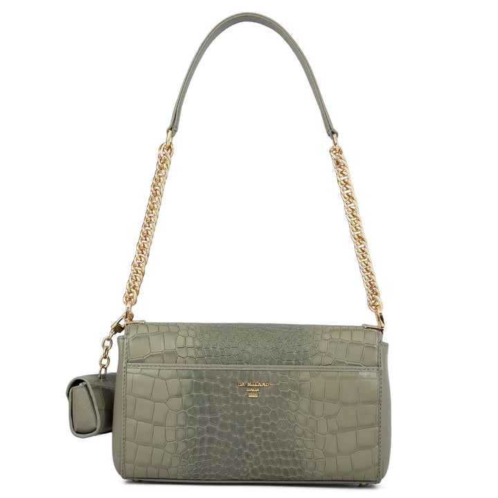 Allure Croco Franzy Leather Baguette - Stone Grey