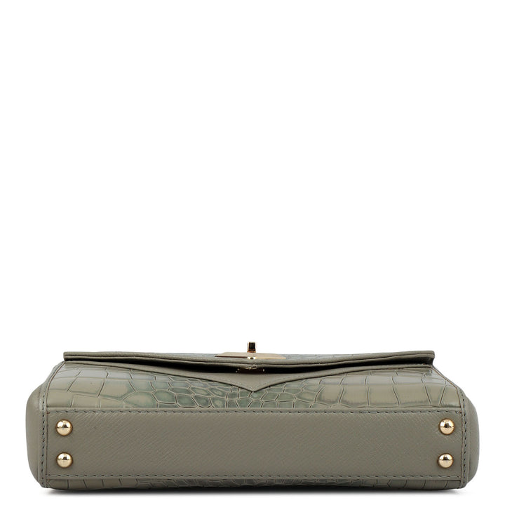 Allure Croco Franzy Leather Baguette - Stone Grey