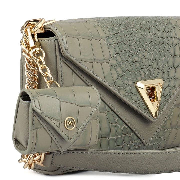 Allure Croco Franzy Leather Baguette - Stone Grey