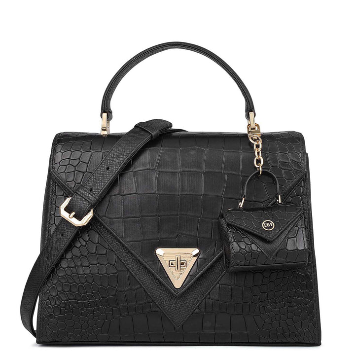 Allure Croco Franzy Leather Satchel - Black