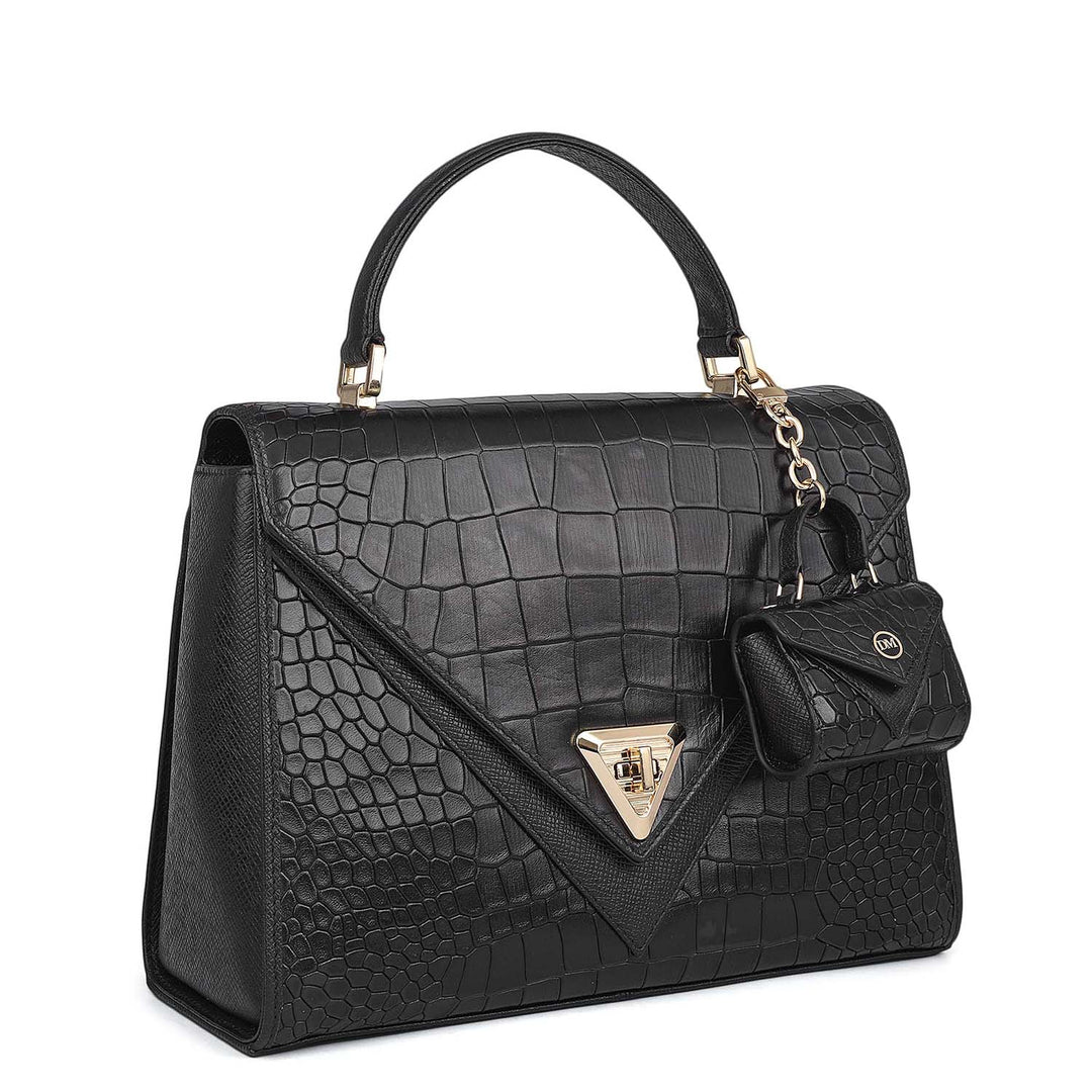 Allure Croco Franzy Leather Satchel - Black