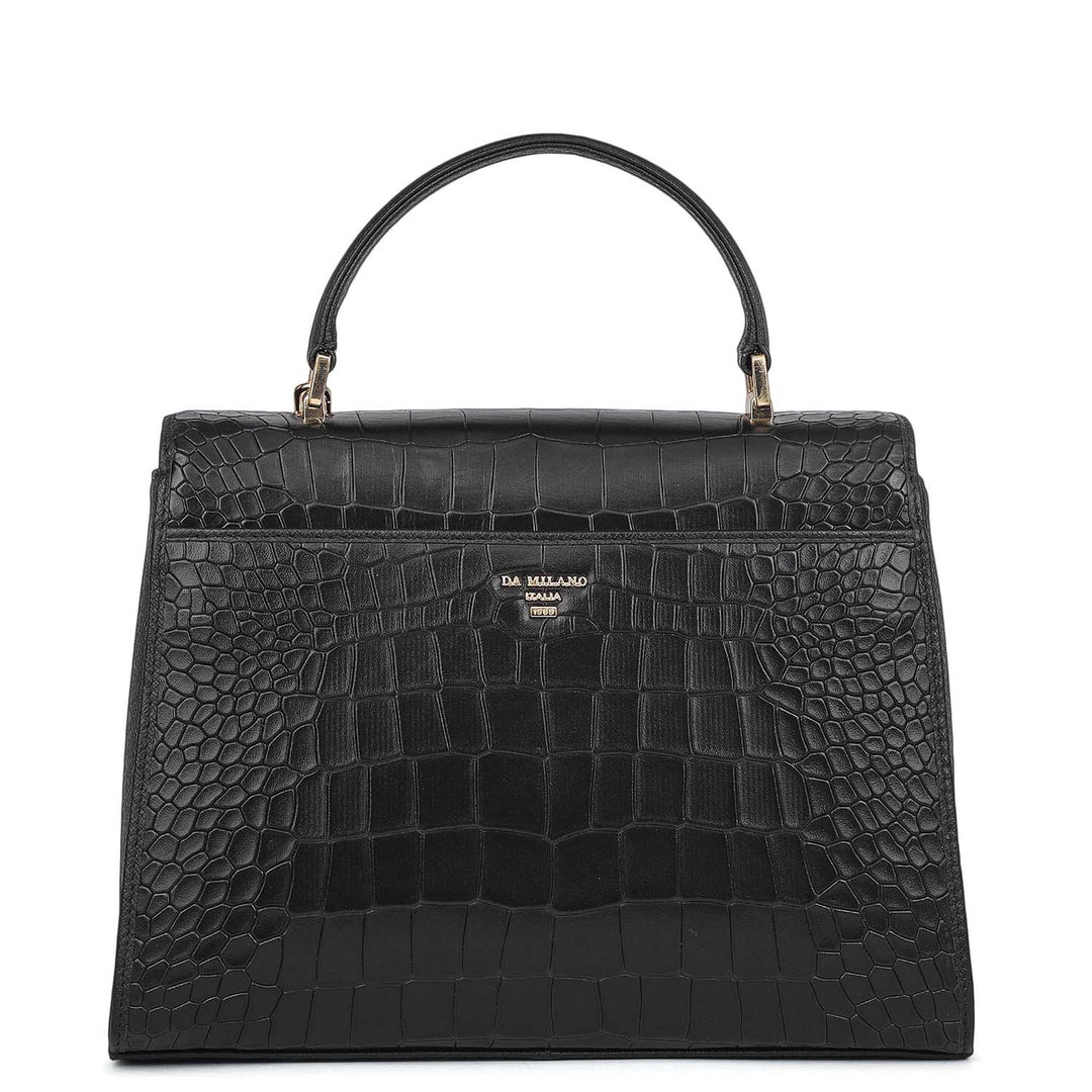 Allure Croco Franzy Leather Satchel - Black