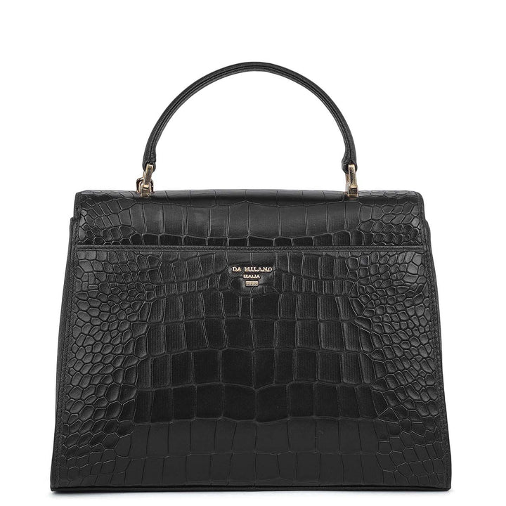 Allure Croco Franzy Leather Satchel - Black