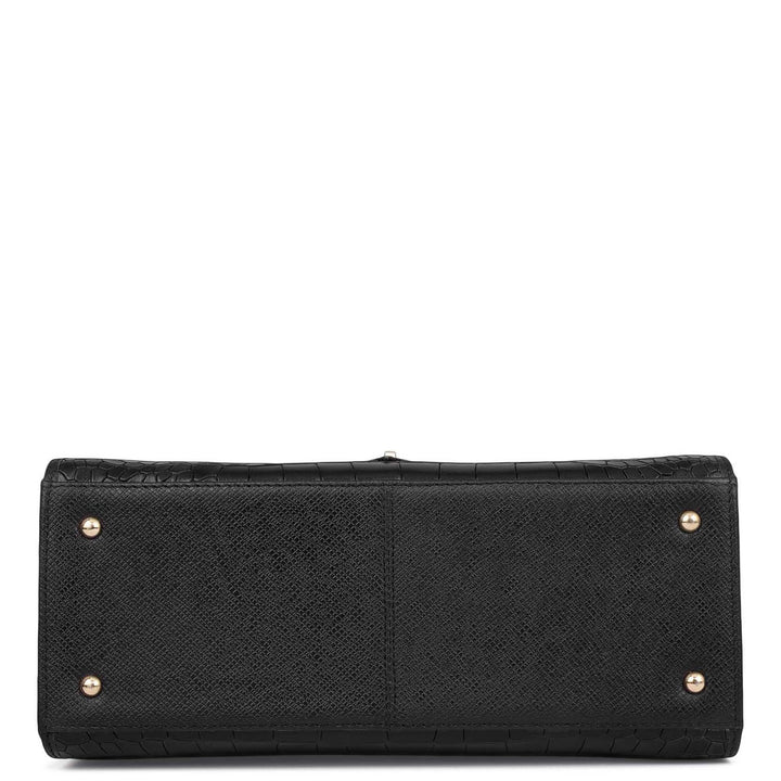 Allure Croco Franzy Leather Satchel - Black