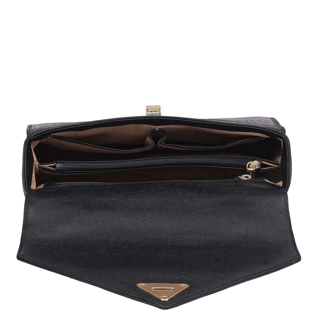 Allure Croco Franzy Leather Satchel - Black