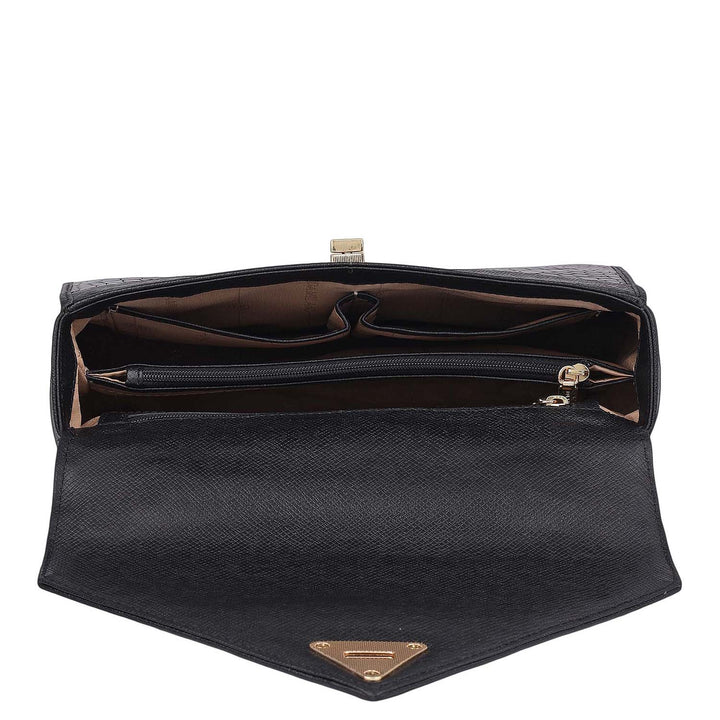 Allure Croco Franzy Leather Satchel - Black