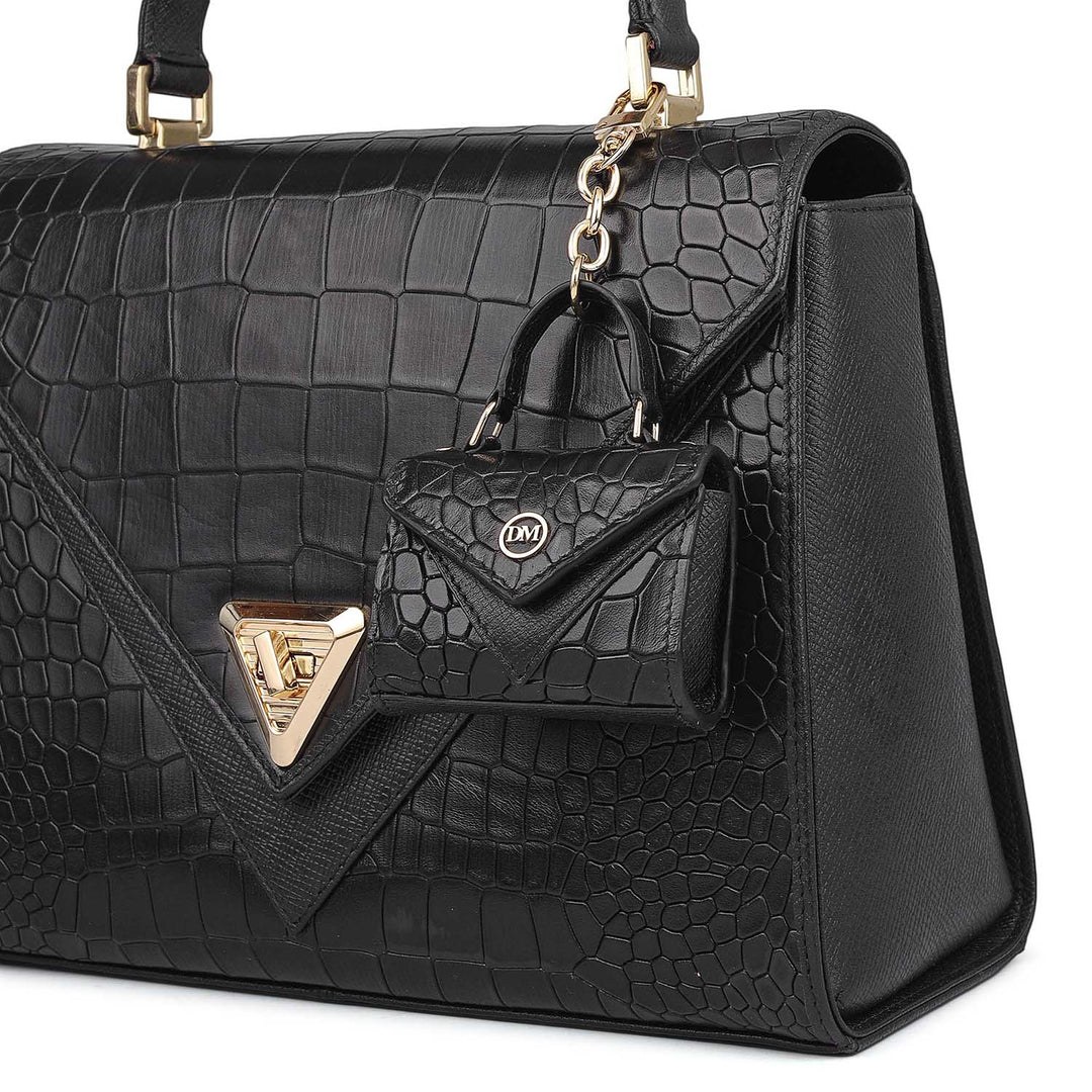 Allure Croco Franzy Leather Satchel - Black