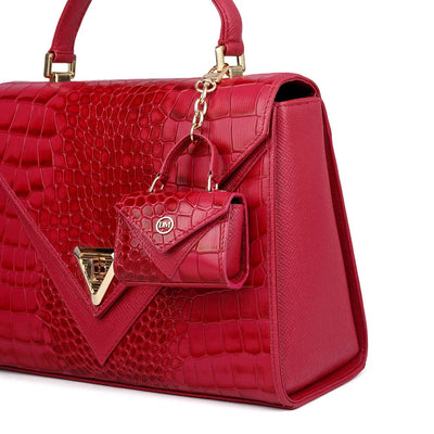 Allure Croco Franzy Leather Satchel - Plumberry