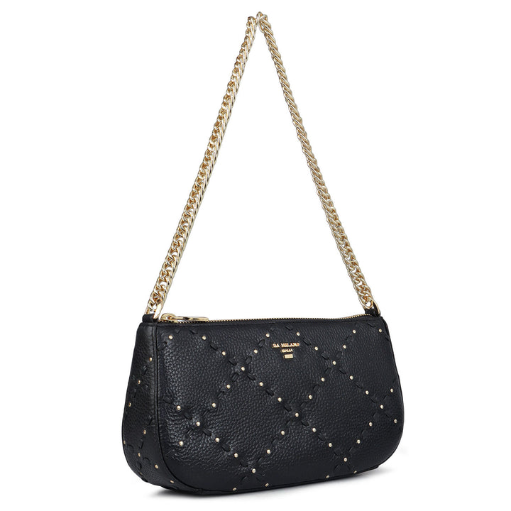Serena Wax Leather Baguette - Black