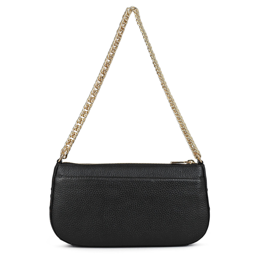Serena Wax Leather Baguette - Black