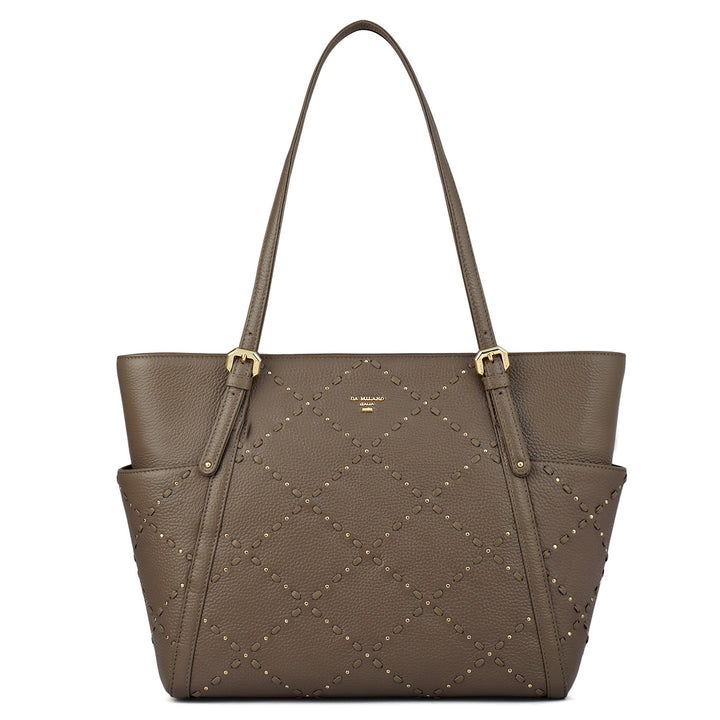Medium Wax Leather Shoulder Bag - Greyish Taupe