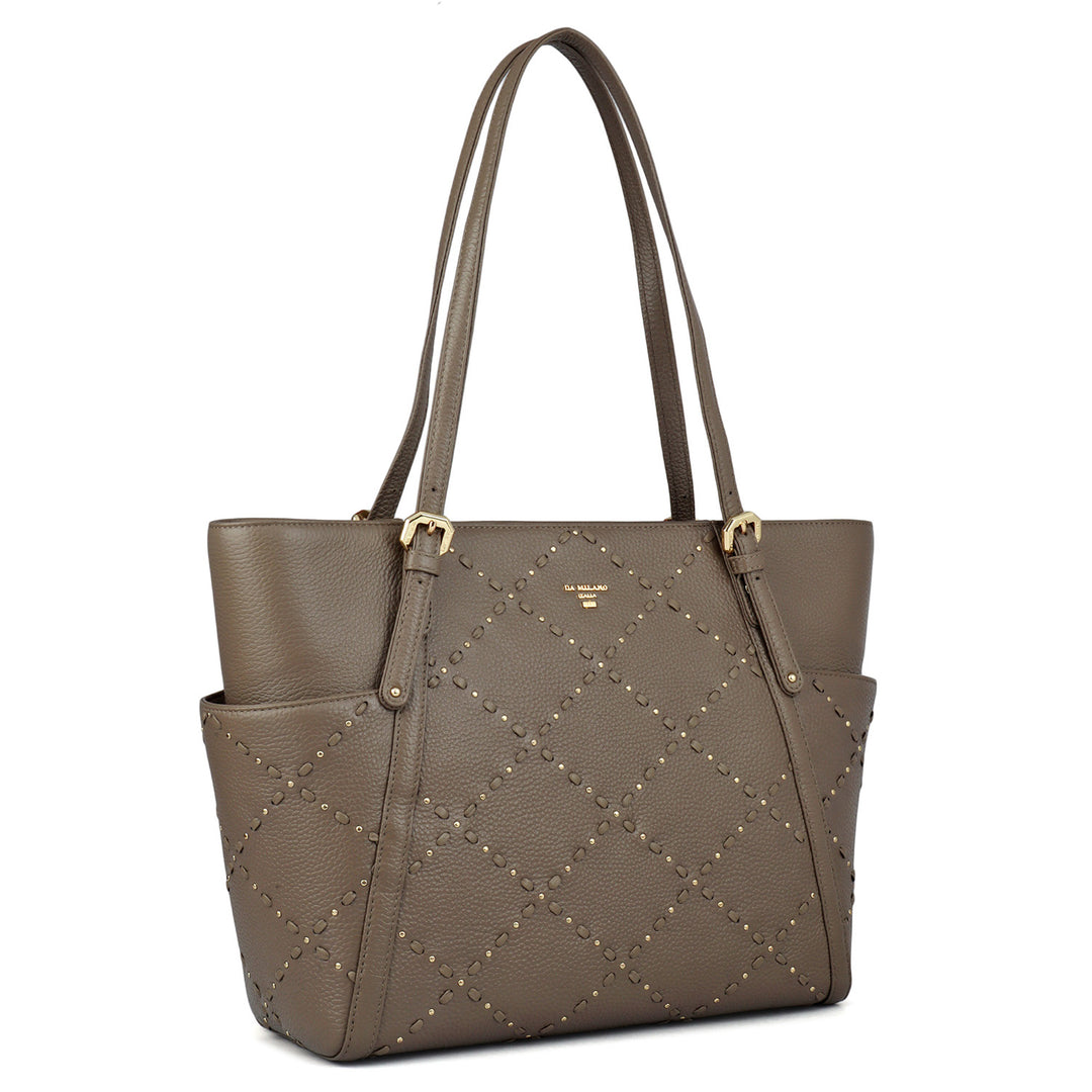 Medium Wax Leather Shoulder Bag - Greyish Taupe