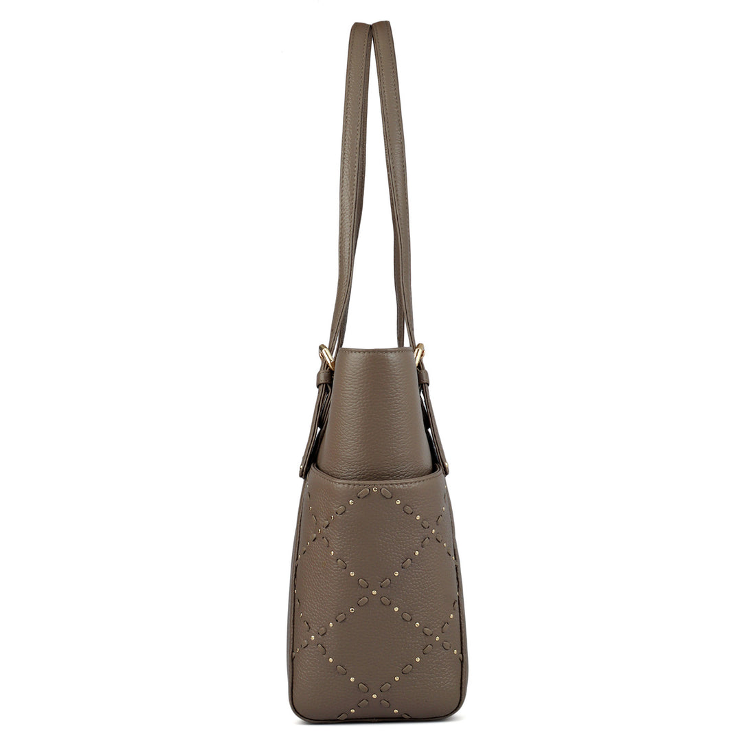 Medium Wax Leather Shoulder Bag - Greyish Taupe
