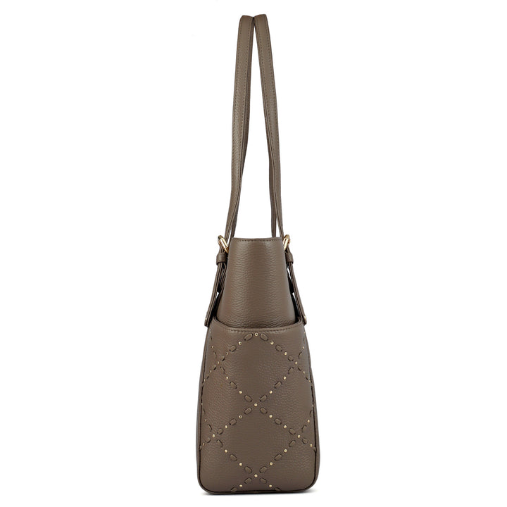 Medium Wax Leather Shoulder Bag - Greyish Taupe