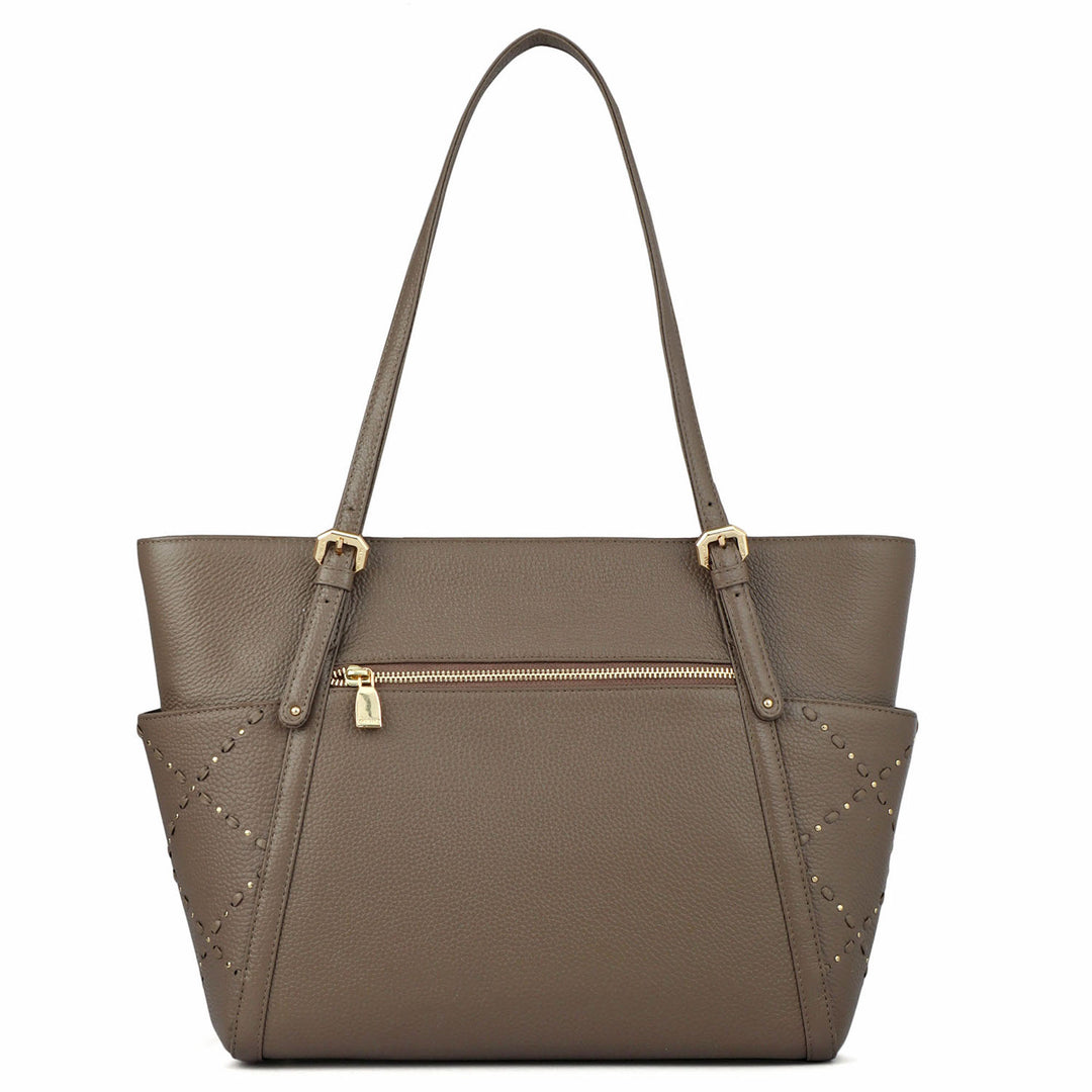 Medium Wax Leather Shoulder Bag - Greyish Taupe