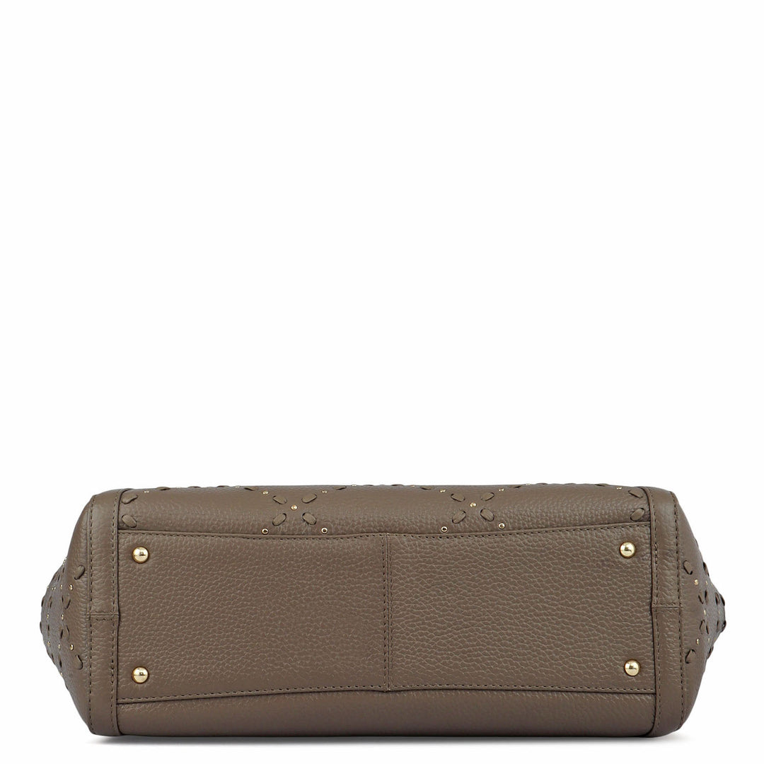 Medium Wax Leather Shoulder Bag - Greyish Taupe