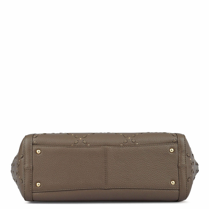 Medium Wax Leather Shoulder Bag - Greyish Taupe