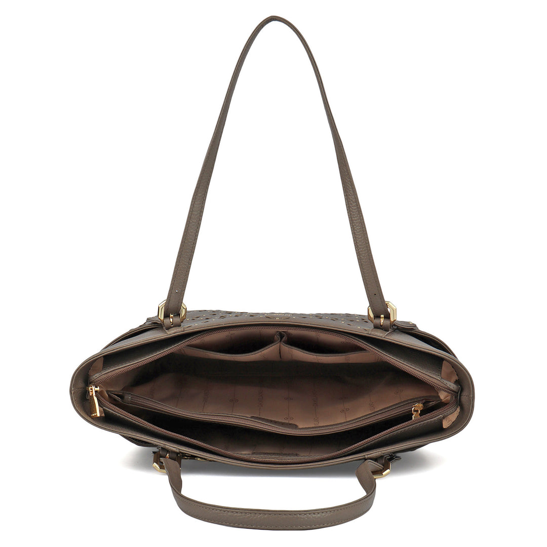 Medium Wax Leather Shoulder Bag - Greyish Taupe