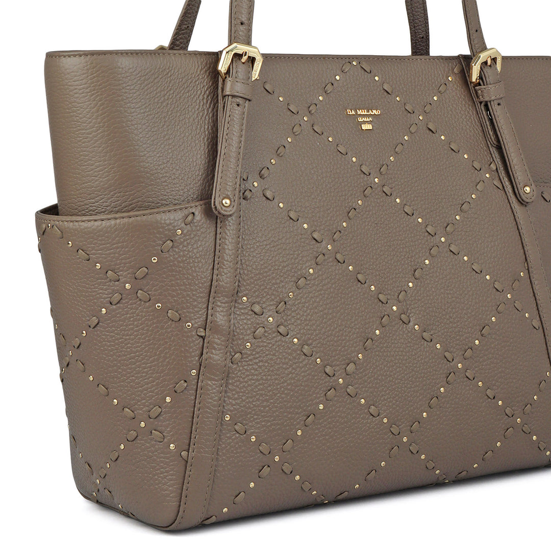 Medium Wax Leather Shoulder Bag - Greyish Taupe