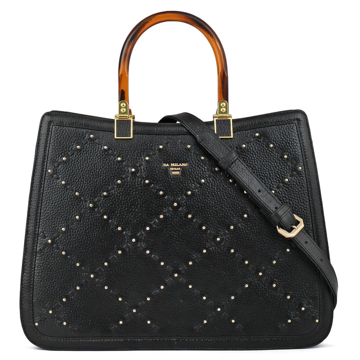 Medium Wax Leather Satchel - Black