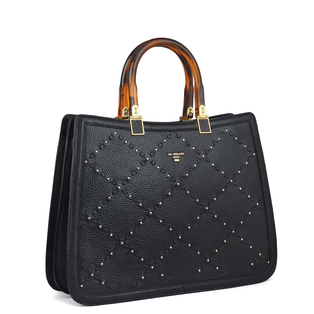 Medium Wax Leather Satchel - Black