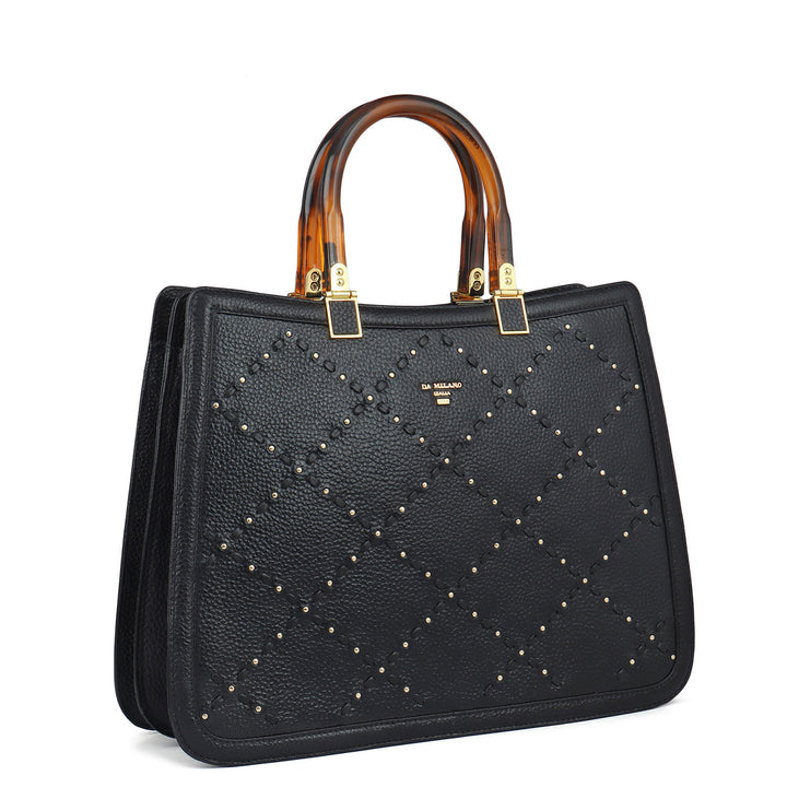Medium Wax Leather Satchel - Black