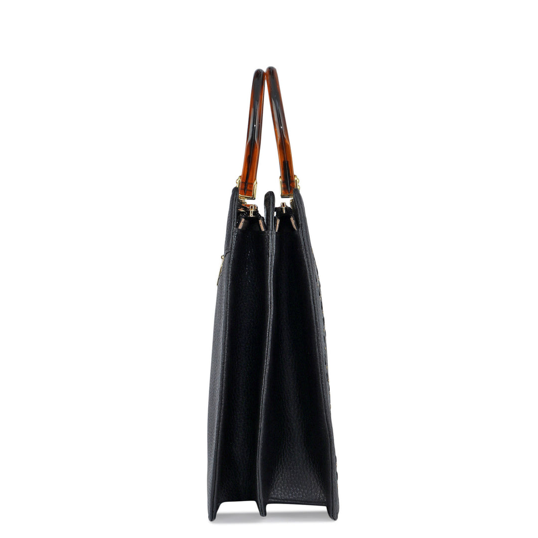 Medium Wax Leather Satchel - Black