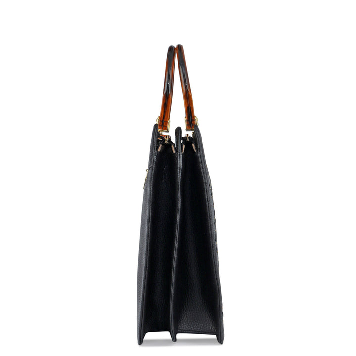Medium Wax Leather Satchel - Black
