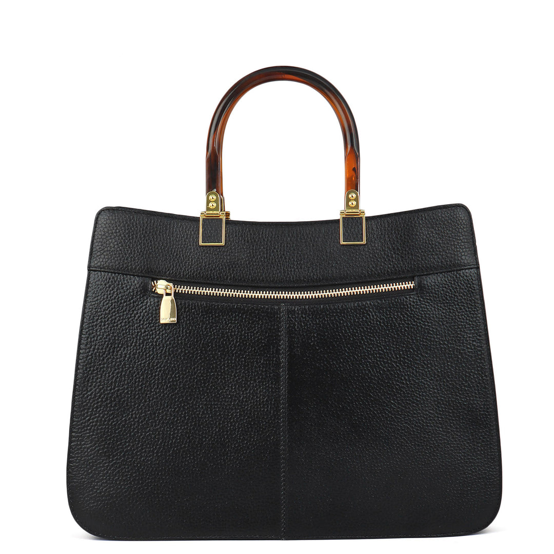 Medium Wax Leather Satchel - Black