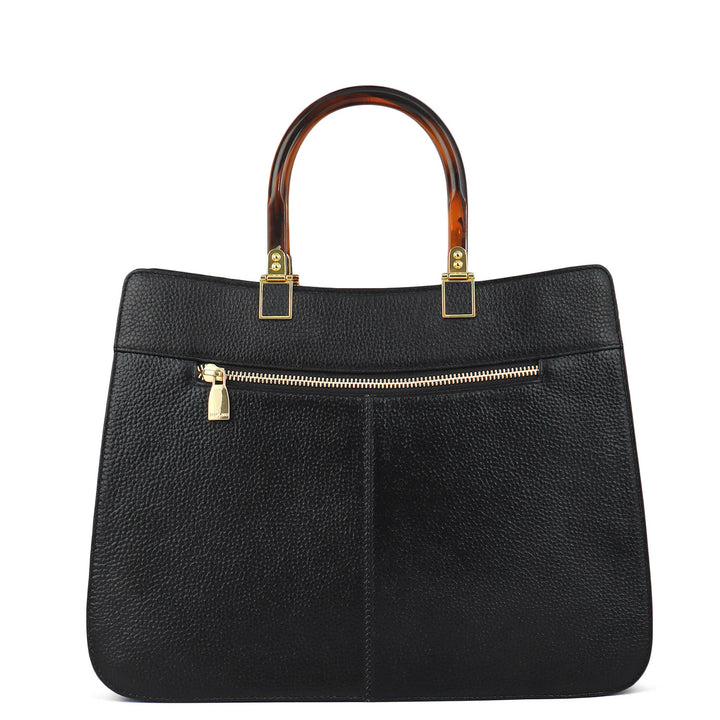 Medium Wax Leather Satchel - Black