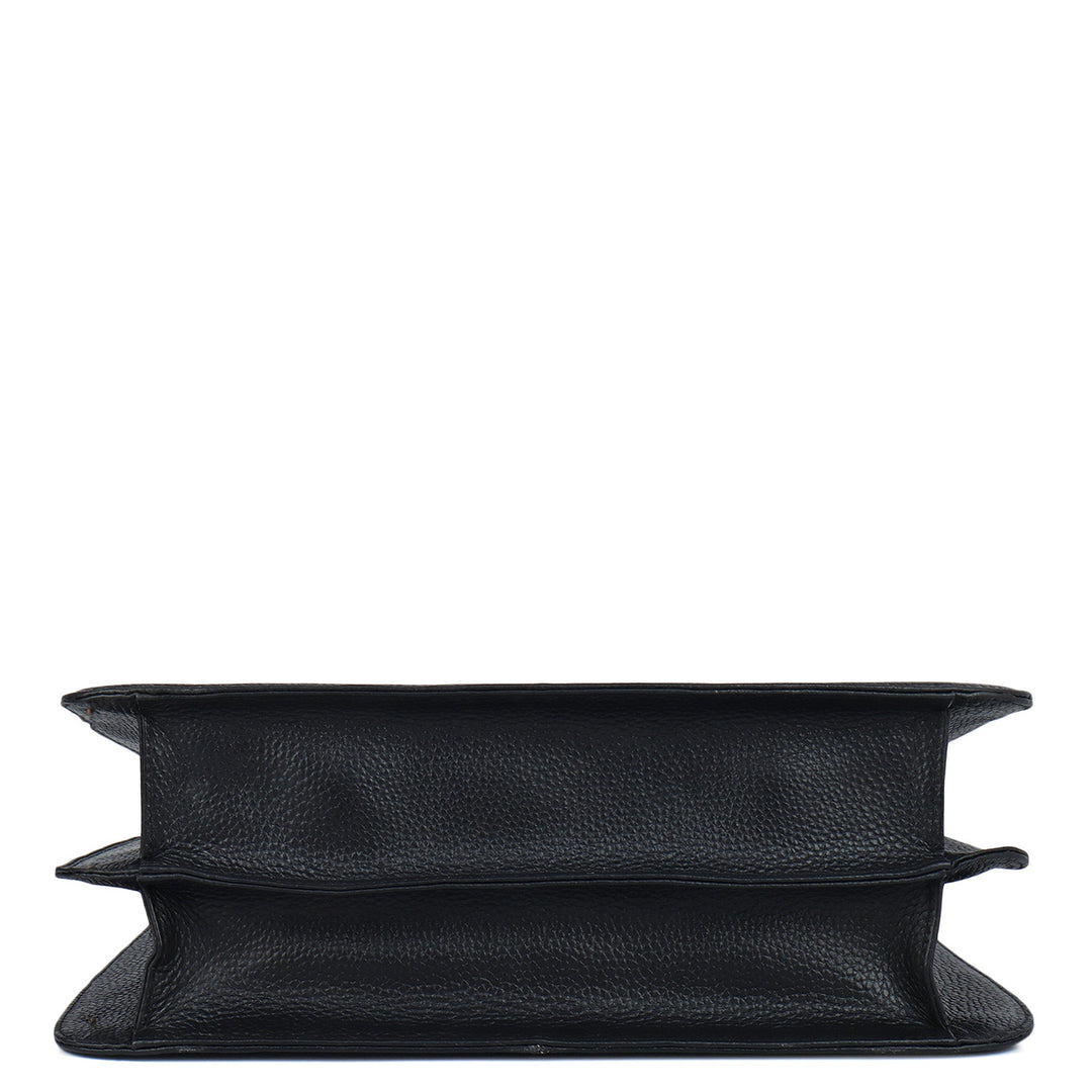 Medium Wax Leather Satchel - Black