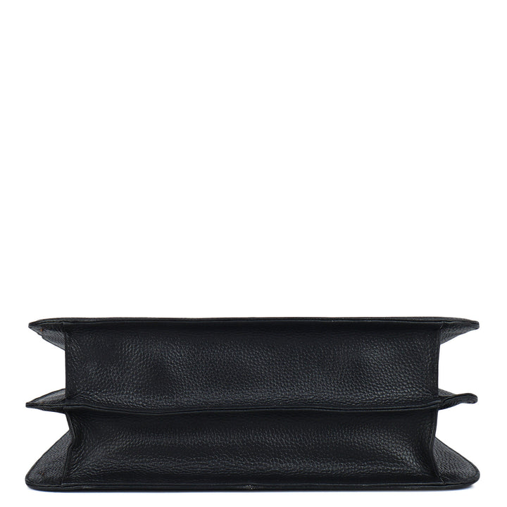 Medium Wax Leather Satchel - Black