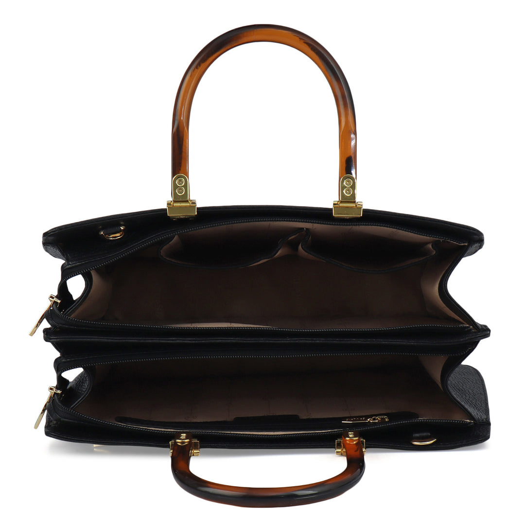 Medium Wax Leather Satchel - Black