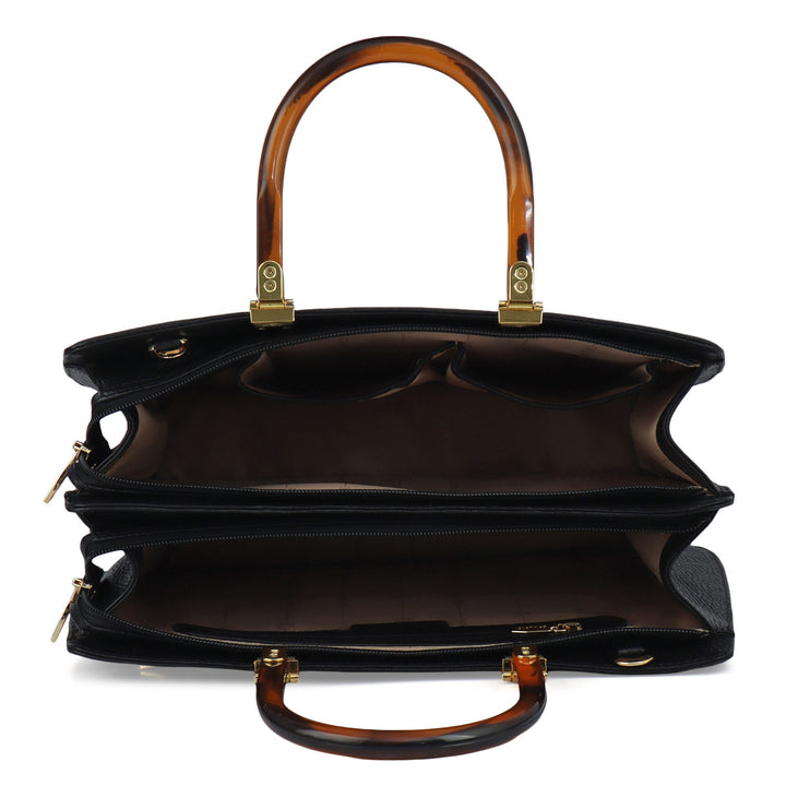 Medium Wax Leather Satchel - Black