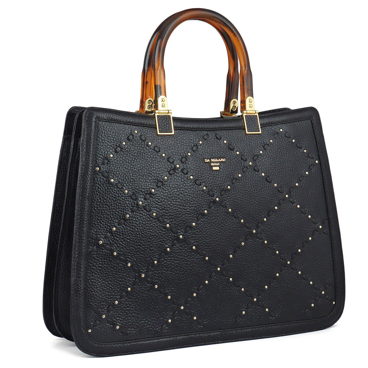 Medium Wax Leather Satchel - Black